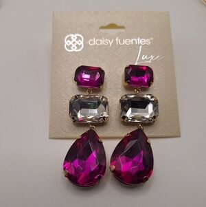 Daisy Fuentes Pink & Clear Crystal Statement Earrings – Glam Evening Style – New